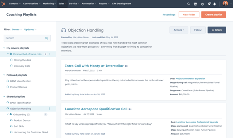 Coaching Playlists in HubSpot